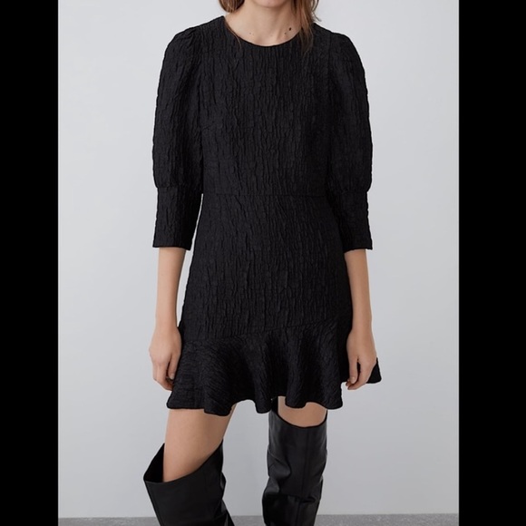 Zara Textured Weave Dress- Black - Picture 6 of 9